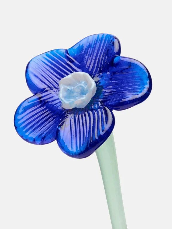 HOFF MOUTHBLOWN CRYSTAL FLOWER BLUE Cheap