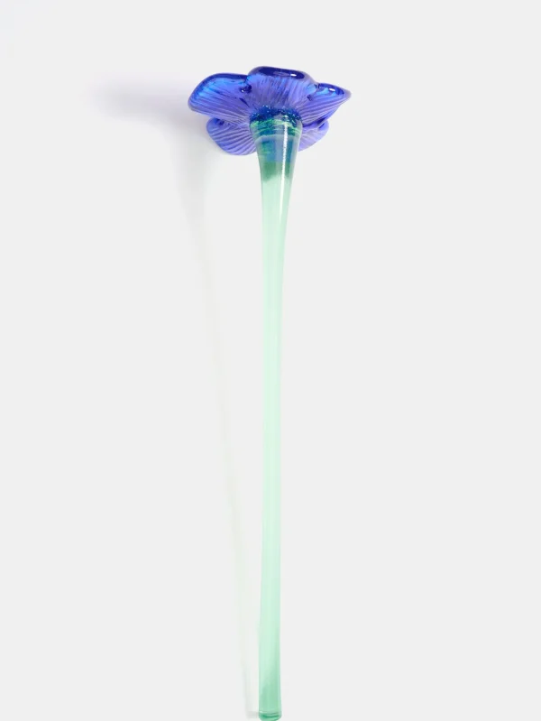 HOFF MOUTHBLOWN CRYSTAL FLOWER BLUE Cheap